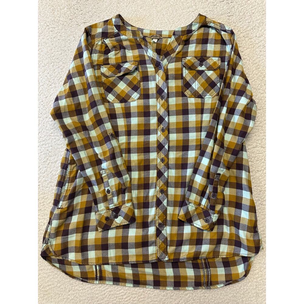 Duluth Trading Co Collarless Button Up Flannel Top Size 2XL